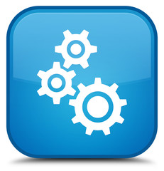 Gears icon special cyan blue square button