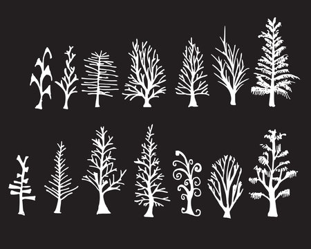Set of tree doodles vector line on chalkboard eps10