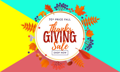 Thanksgiving autumn sale text poster for September shopping promo autumnal shop discount