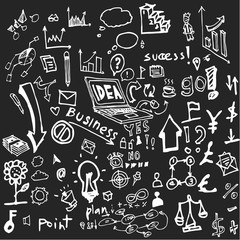 Business doodles sketch vector ink on chalkboard eps10