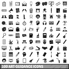100 art guidance icons set, simple style 