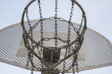 Street basketball court made of chains