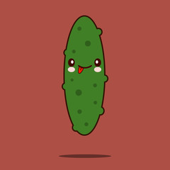 Cute vegetable cartoon character Cucumber icon kawaii Smiling face. Flat design Vector Illustration Fresh farm healthy food