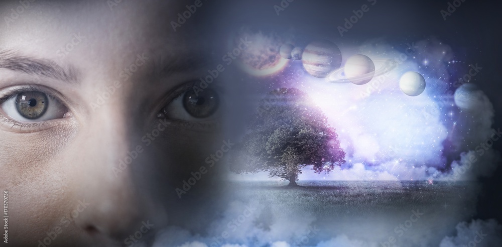 Wall mural composite image of composite image of solar system against white