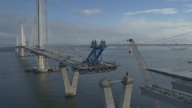 Aerial 20 of the Construction of Queensferry Crossing, Scotland, Oct 2016