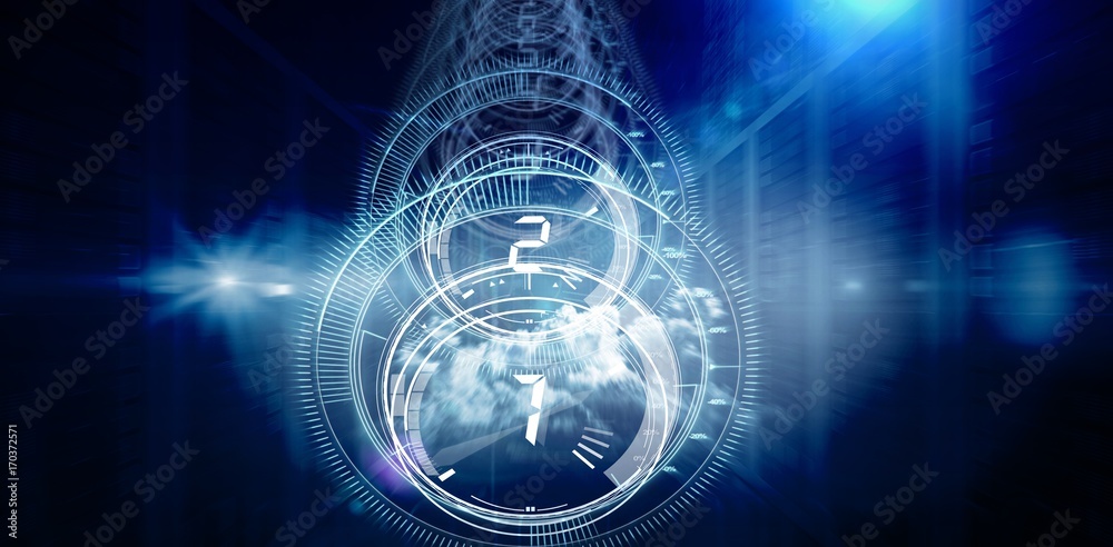 Poster composite image of interface dial countdown with blue background