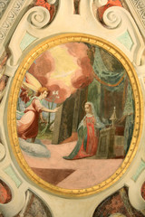 Obraz premium Visite de l'archange Gabriel à Marie. Sanctuaire Madonna del Sasso. XVIe siècle. Locarno. Orselina. Suisse. Visit of the Archangel Gabriel to Mary.