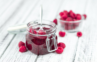 Portion of Raspberry Jam, selective focus