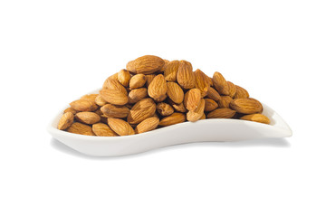 almonds on white background, nuts