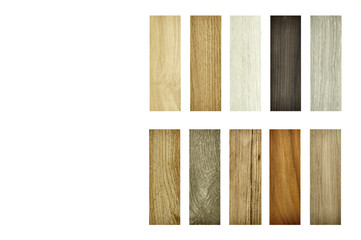 wood texture floor Samples of laminate, veneer, vinyl floor tile on isolate Background for new constuction or renovate building