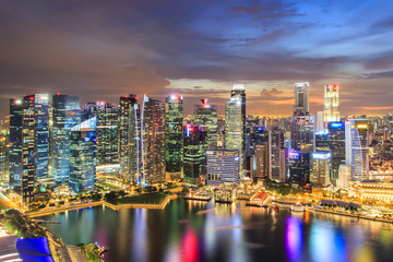 Fototapeta na wymiar Aerial view landscape of the Singapore financial district and business building, Singapore City