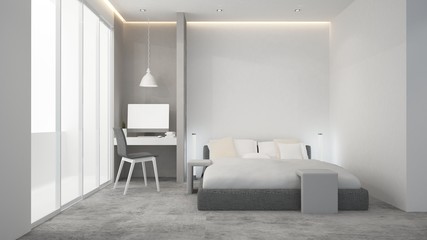 The interior bedroom space furniture 3d rendering and background decoration in hotel - minimal style concept