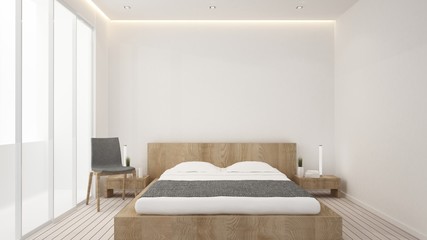 The interior bedroom space furniture 3d rendering and background decoration in hotel - minimal style concept