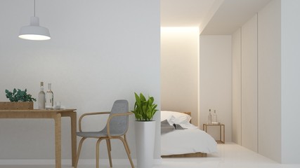 The interior bedroom space furniture 3d rendering and background decoration in hotel - minimal style concept