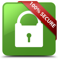 100% secure soft green square button red ribbon in corner