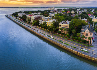 Charleston from the air - with blue water - obrazy, fototapety, plakaty