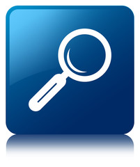Magnifying glass icon blue square button