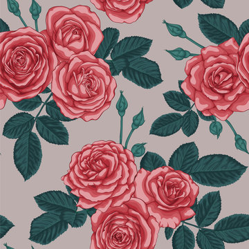 beautiful vintage seamless pattern with bouquets of roses and leaves design greeting card and invitation of the wedding, birthday, Valentine's Day, mother's day and other holiday,