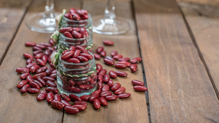 Red beans on the wood background