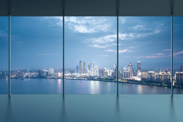 A bird&#39;s eye view of the city night view outside the window