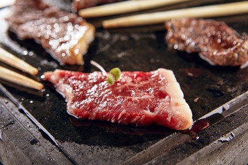 Meat platter on black stone