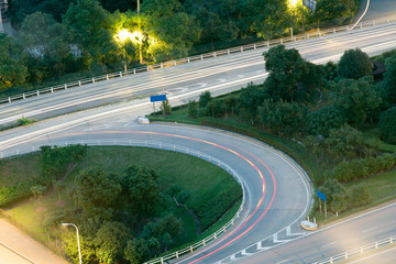 closeup of the light trails on grade separation bridge