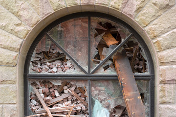 Arch Window of Building Being Demolished in Portland Oregon