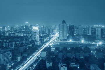 Naklejka na ściany i meble city highway interchange in shanghai on traffic rush hour