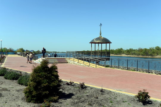 The embankment of the river don in stanitsa Romanovskaya, Rostov region.