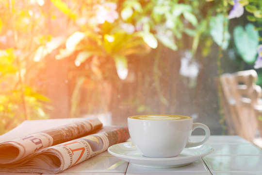 Relax time with coffee and newspaper
