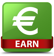Earn (euro sign) soft green square button red ribbon in middle