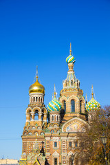 Church of the Savior on Spilled Blood, Saint Petersburg, Russia. Church of the Resurrection. Copy space