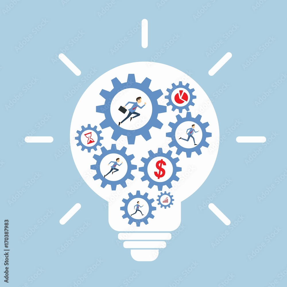 Poster flat business creative process concept with gears and lightbulb