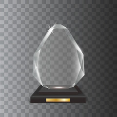Transparent Realistic Blank Vector Acrylic Glass Trophy Award