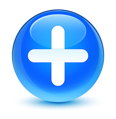Obraz premium Plus icon glassy cyan blue round button