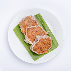 Traditional Thai dessert (Kanom Babin), Grilled mixed flour with young coconut slices as pancake style.