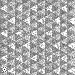Geometric triangles background. Mosaic. Black and white grainy design. Stippling effect. Vector illustration. Pointillism pattern.