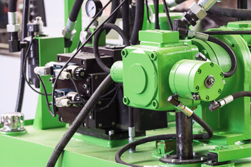 Rubber hydraulic hoses, connected to industrial equipment