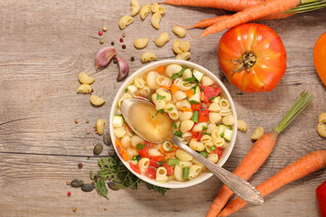 bowl of soup with vegetable and pasta