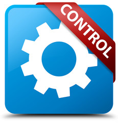 Control (settings icon) cyan blue square button red ribbon in corner