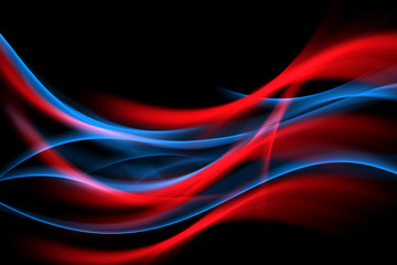 Glowing red and blue flowing waves background. Abstract idea home interior design.