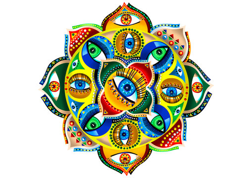 Colorful Mandala Illustration with Eye Details
