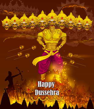 Lord Rama killing Ravana during Dussehra festival of India
