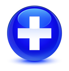 Plus icon glassy blue round button
