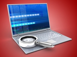 3d laptop and magnify flass