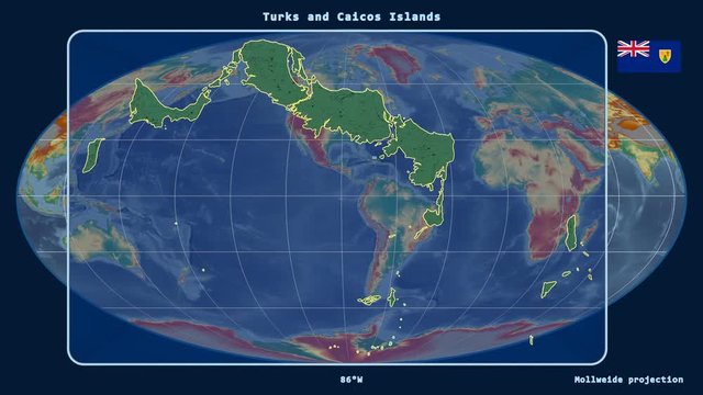 Turks and Caicos Islands - 3D tube zoom (Mollweide projection). Relief