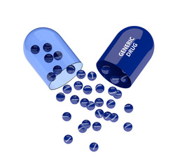 3D render of generic pill with granules over white