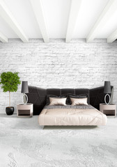 Modern loft interior bedroom or living room with eclectic wall with space. 3D rendering.