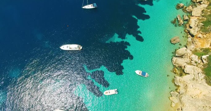 Aerial view of beautiful couple in yacht 