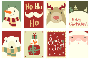 Collection of Christmas banners with cute animals and Santa Claus